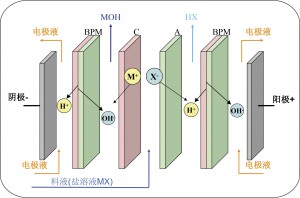 双极膜电渗析工作原理示意图